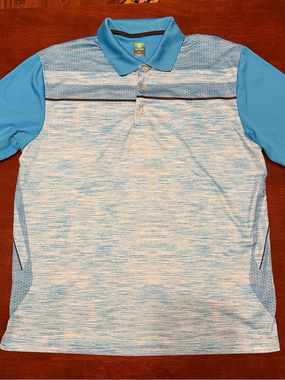 PGA Tour Light Blue Heathered Polo with Sky Blue Sleeves